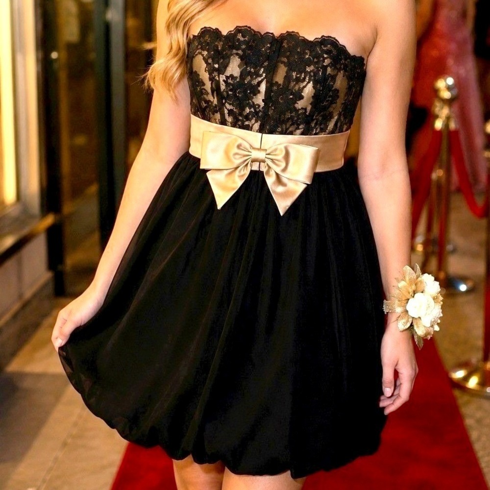 VTG Jessica McClintock Gunne Sax Black Dress 7 Bubble Hem Cocktail Homecoming